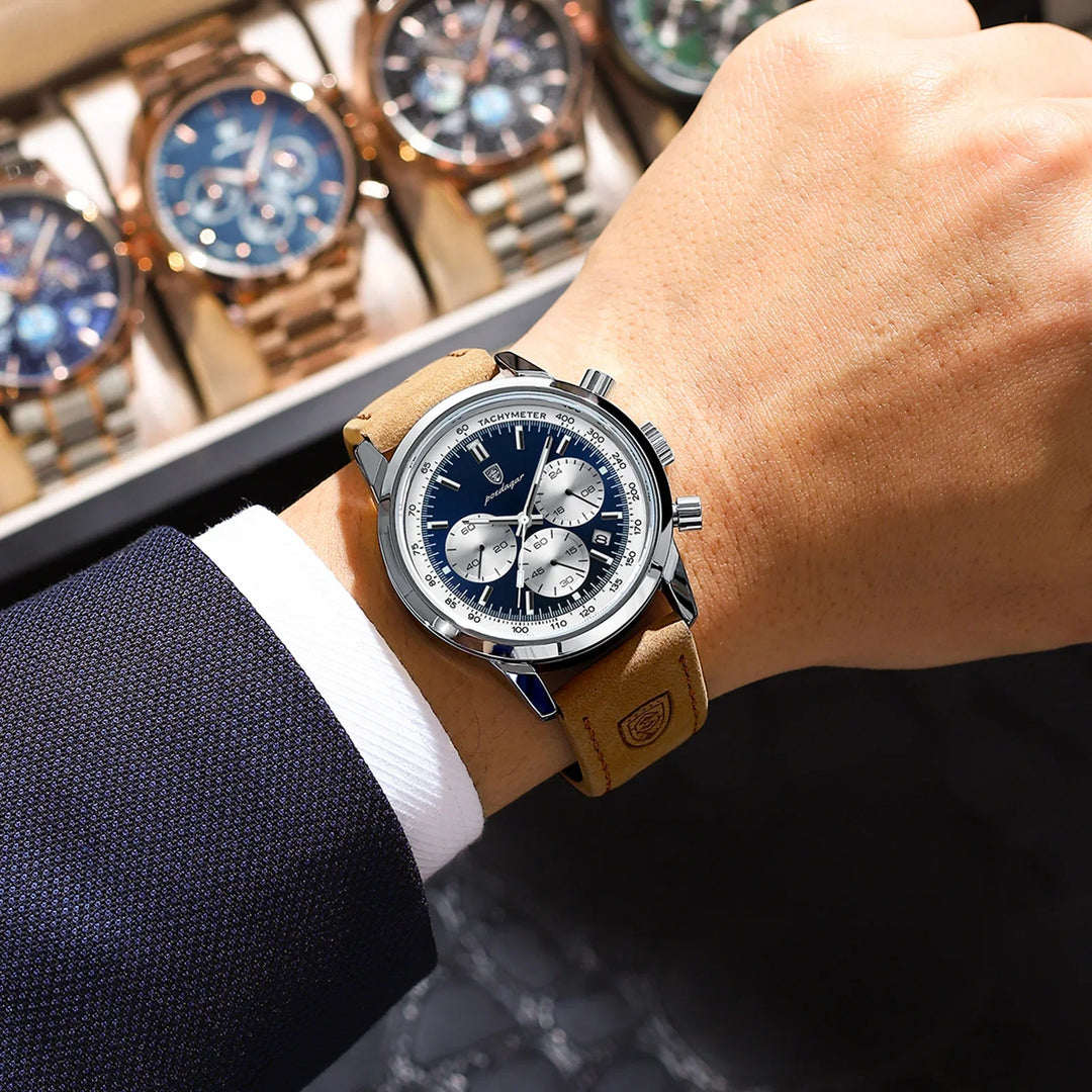 Men's Leather Chronograph Military Style Quartz Watch 2025-The Yellow Prime