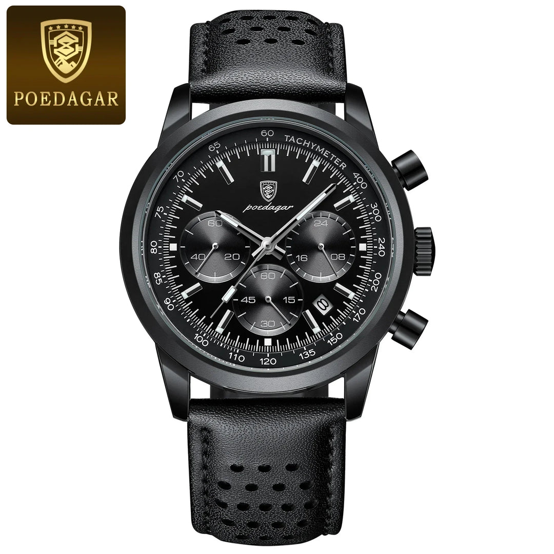 Men's Leather Chronograph Military Style Quartz Watch 2025-The Yellow Prime