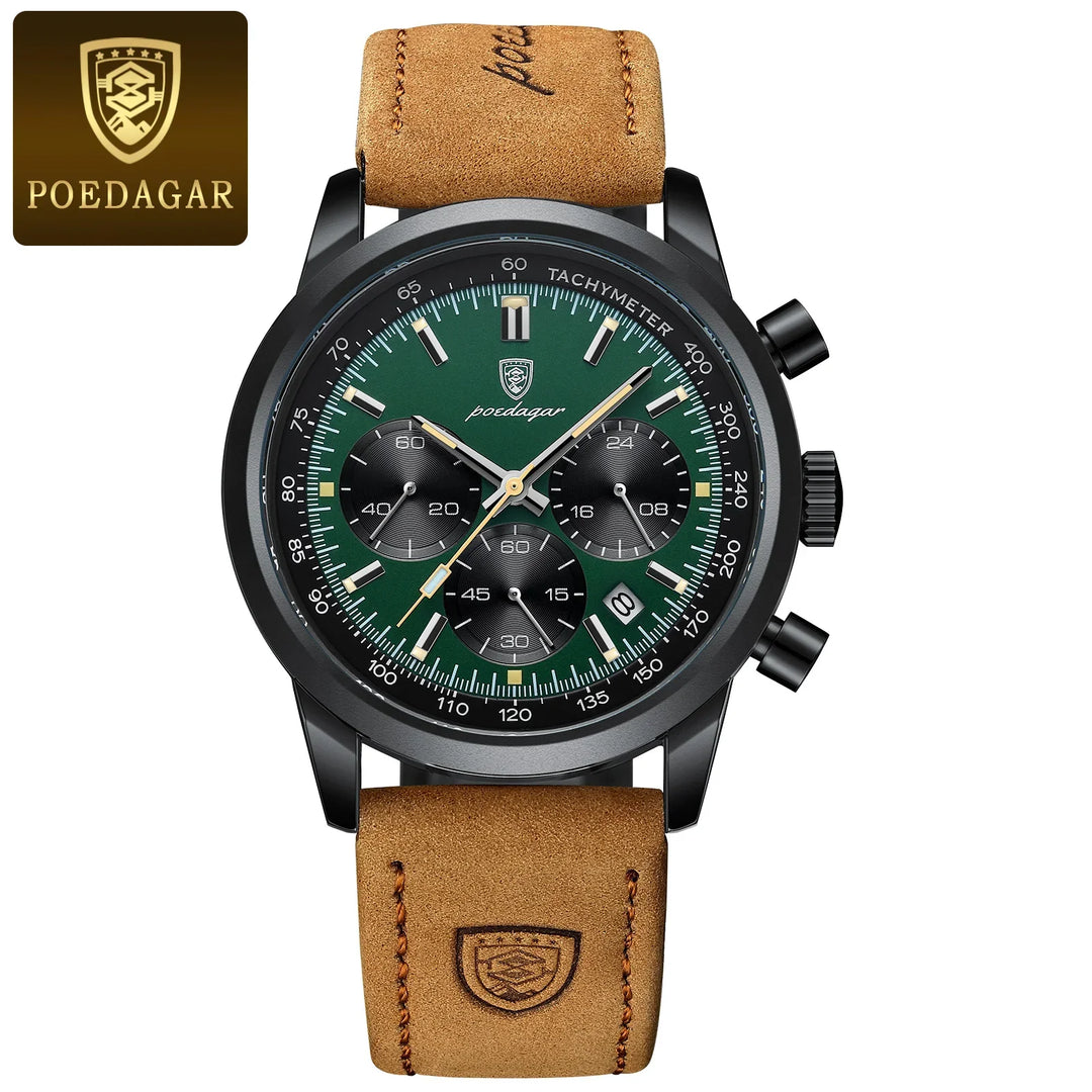 Men's Leather Chronograph Military Style Quartz Watch 2025-The Yellow Prime