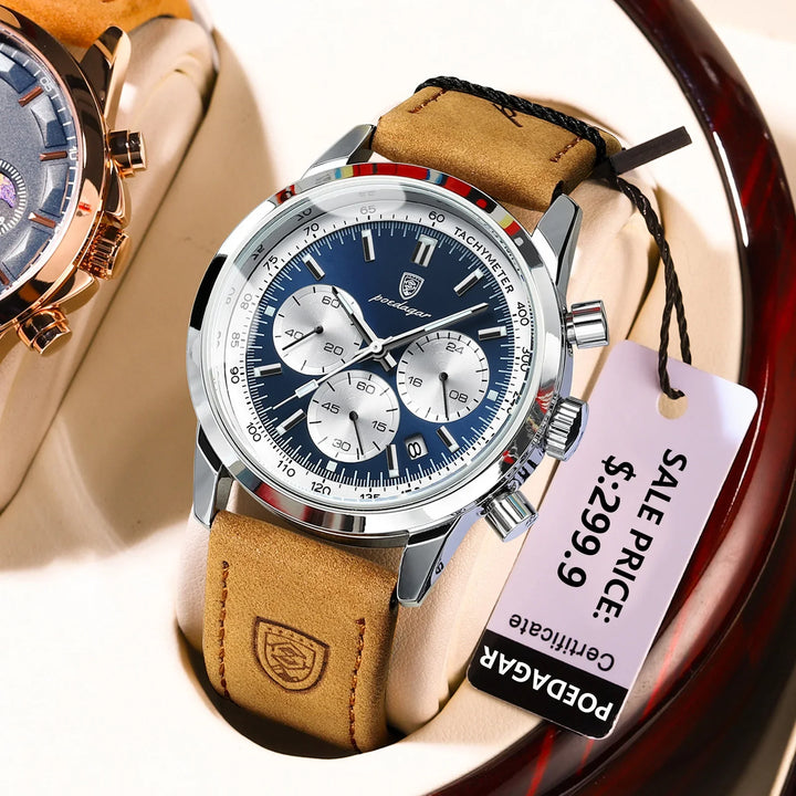 Men's Leather Chronograph Military Style Quartz Watch 2025-The Yellow Prime