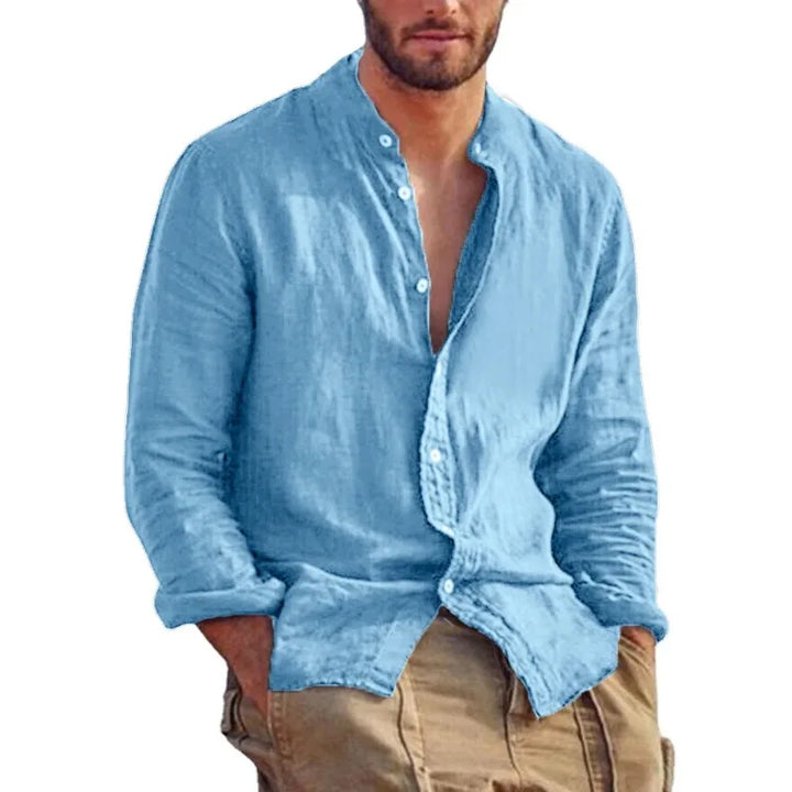 Men's Lightweight Breathable Cotton Shirt with Mandarin Collar-The Yellow Prime