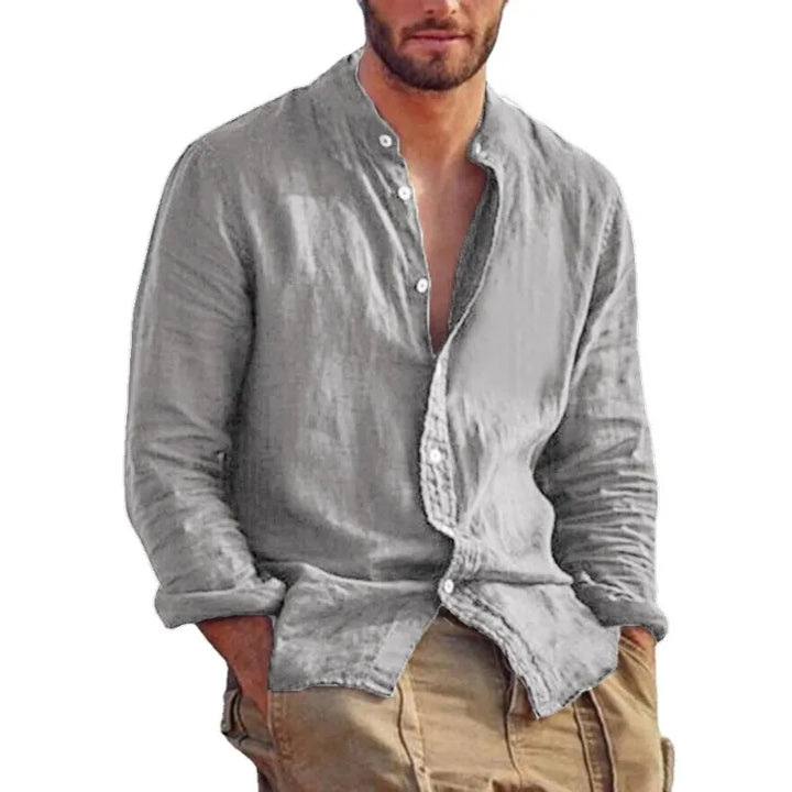 Men's Lightweight Breathable Cotton Shirt with Mandarin Collar-The Yellow Prime
