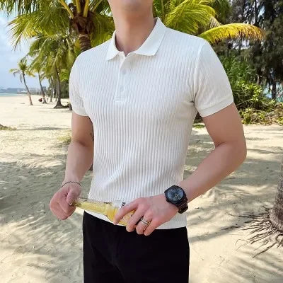 Men's Lightweight Breathable Silk Mesh Polo Shirt with Ribbed Collar-The Yellow Prime