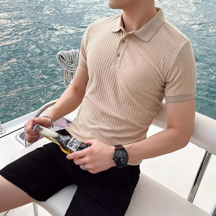 Men's Lightweight Breathable Silk Mesh Polo Shirt with Ribbed Collar-The Yellow Prime