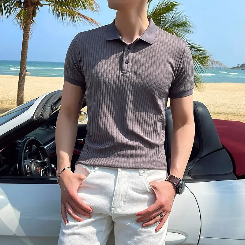 Men's Lightweight Breathable Silk Mesh Polo Shirt with Ribbed Collar-The Yellow Prime