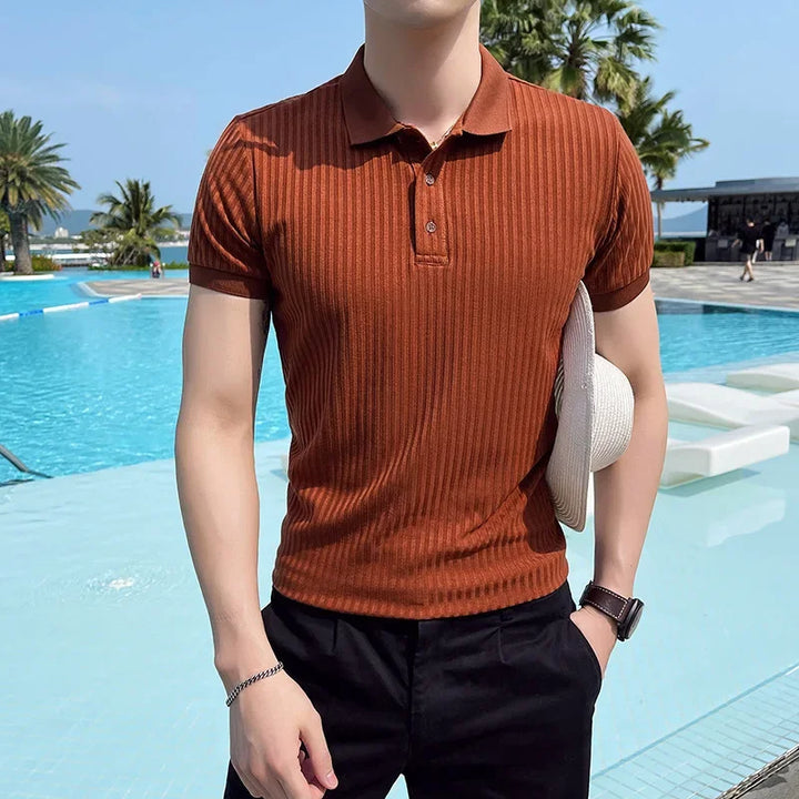 Men's Lightweight Breathable Silk Mesh Polo Shirt with Ribbed Collar-The Yellow Prime