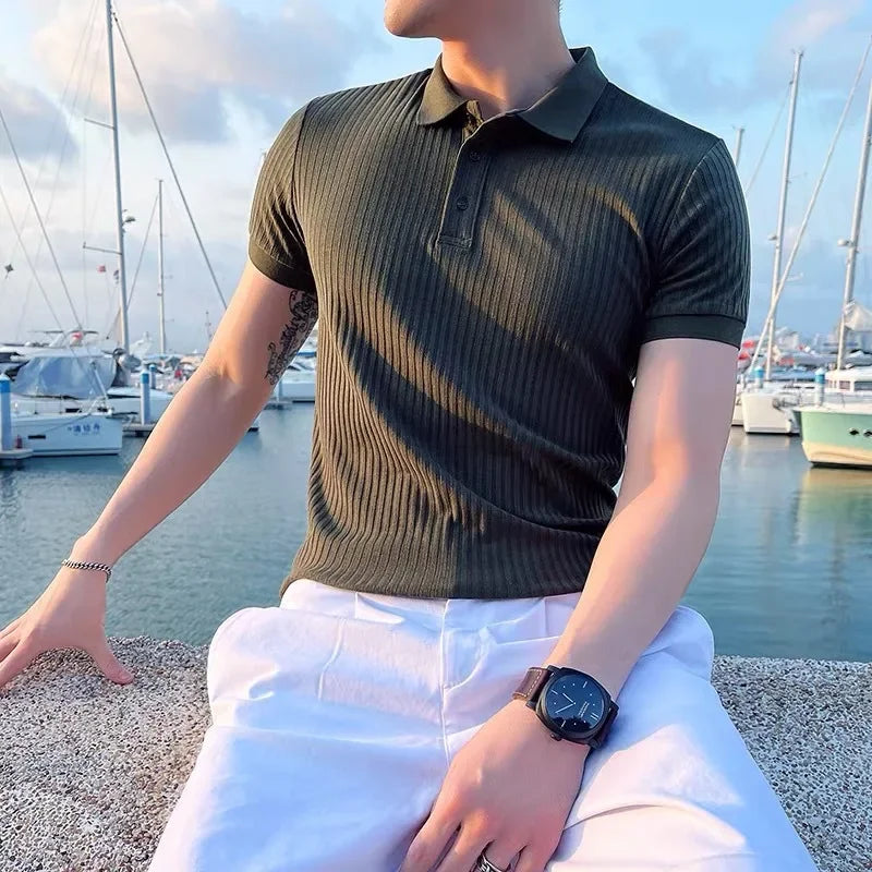 Men's Lightweight Breathable Silk Mesh Polo Shirt with Ribbed Collar-The Yellow Prime