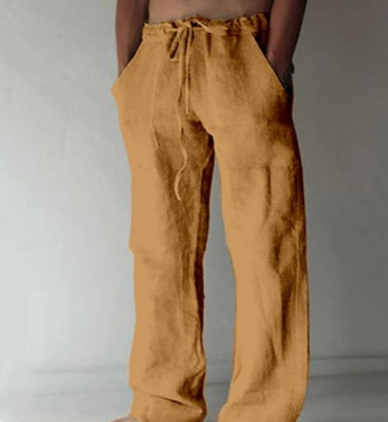 Men's Lightweight Linen Trousers | Long Fit Yellow