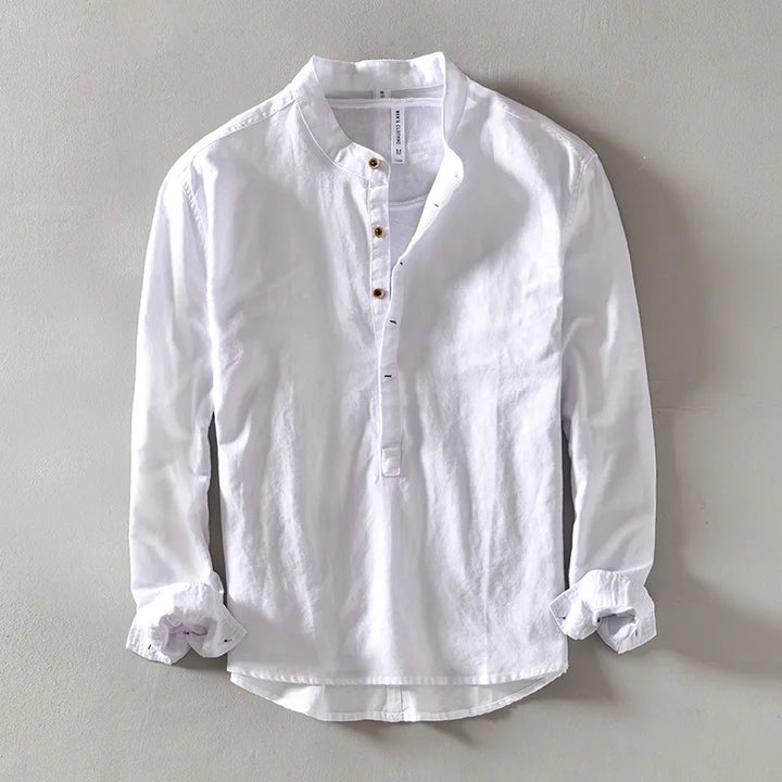 Men's Linen Mandarin Collar Shirt-The Yellow Prime