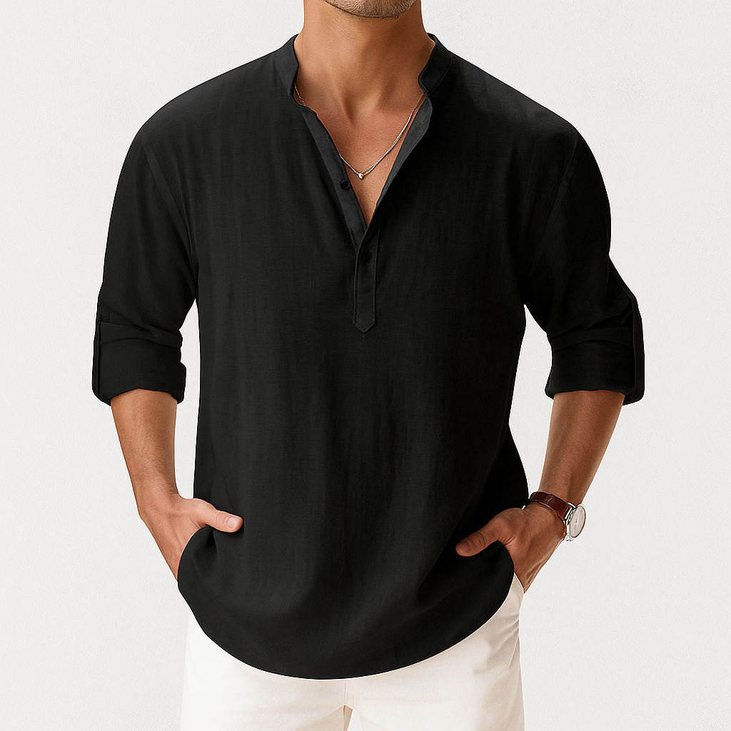 Men's Linen Popover Shirt – Casual Summer Style-The Yellow Prime