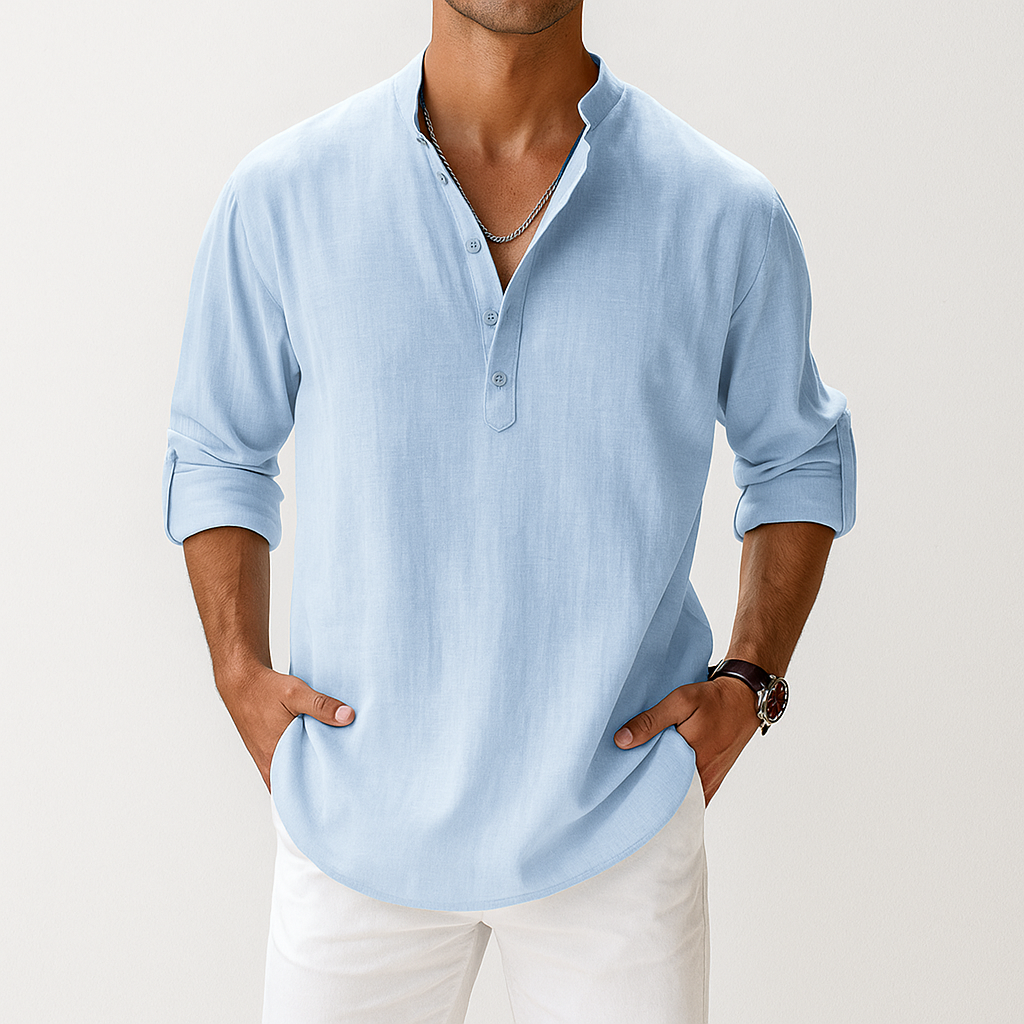 Men's Linen Popover Shirt – Casual Summer Style-The Yellow Prime