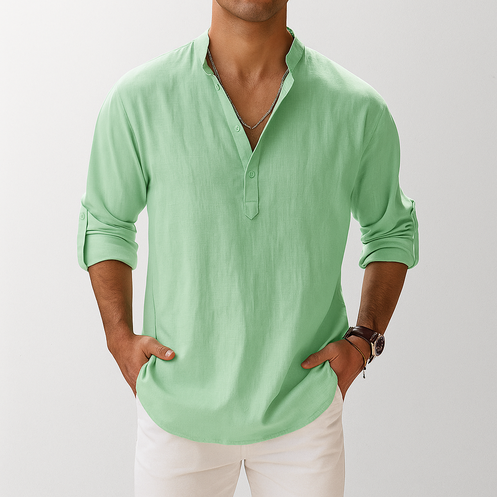 Men's Linen Popover Shirt – Casual Summer Style-The Yellow Prime