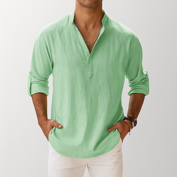 Men's Linen Popover Shirt – Casual Summer Style-The Yellow Prime
