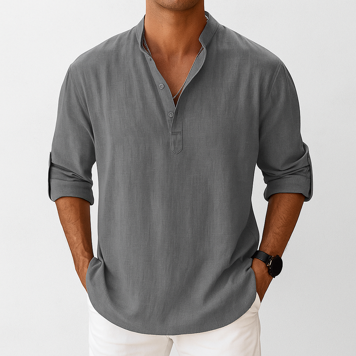 Men's Linen Popover Shirt – Casual Summer Style-The Yellow Prime