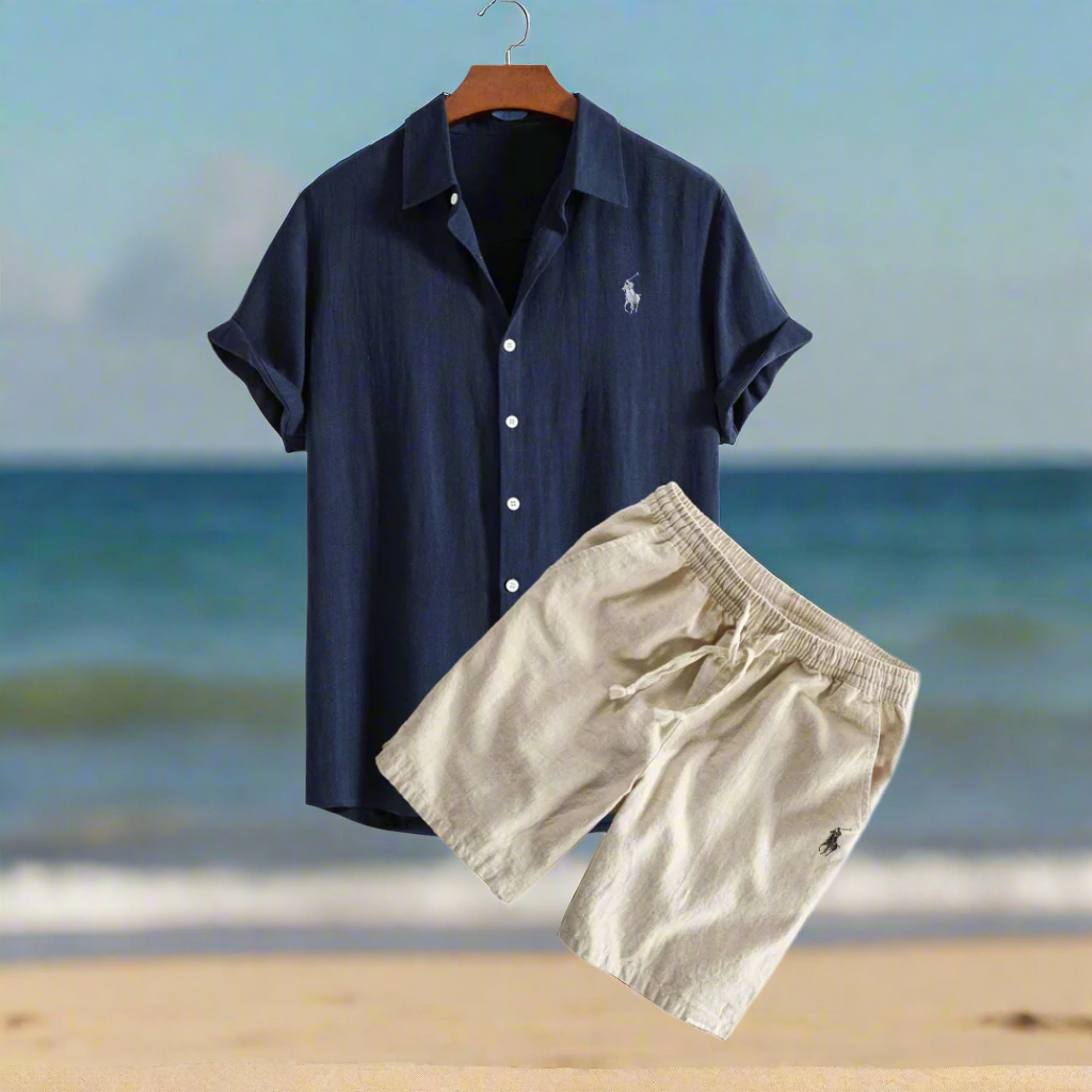Men's Linen Shirt and Shorts Set – Summer Vacation Outfit Navy