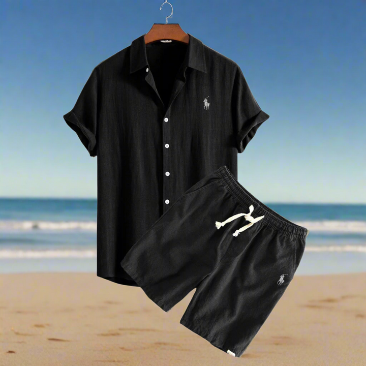Men's Linen Shirt and Shorts Set – Summer Vacation Outfit Black