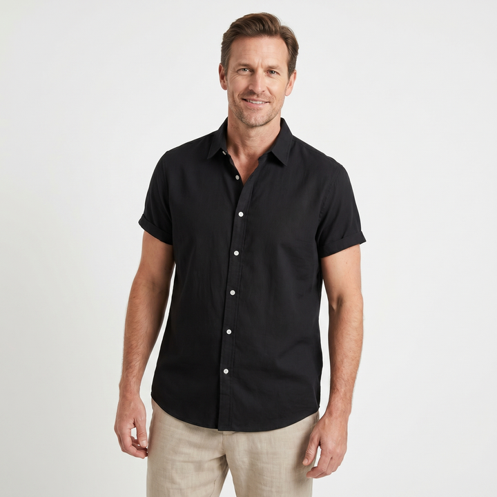 Men's Linen Short-Sleeved Casual Shirt for Summer Wear-The Yellow Prime