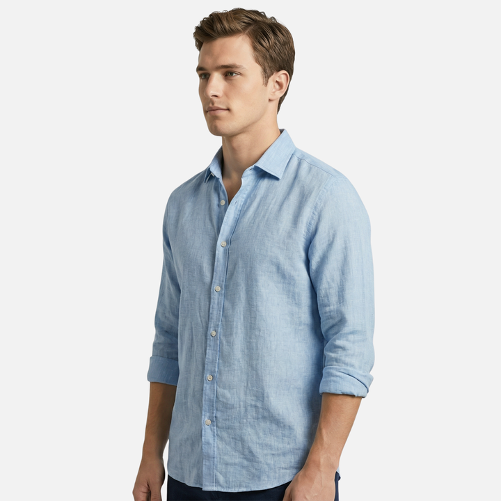 Men's Linen Summer Button-Down Shirt with Roll-Up Sleeves-The Yellow Prime