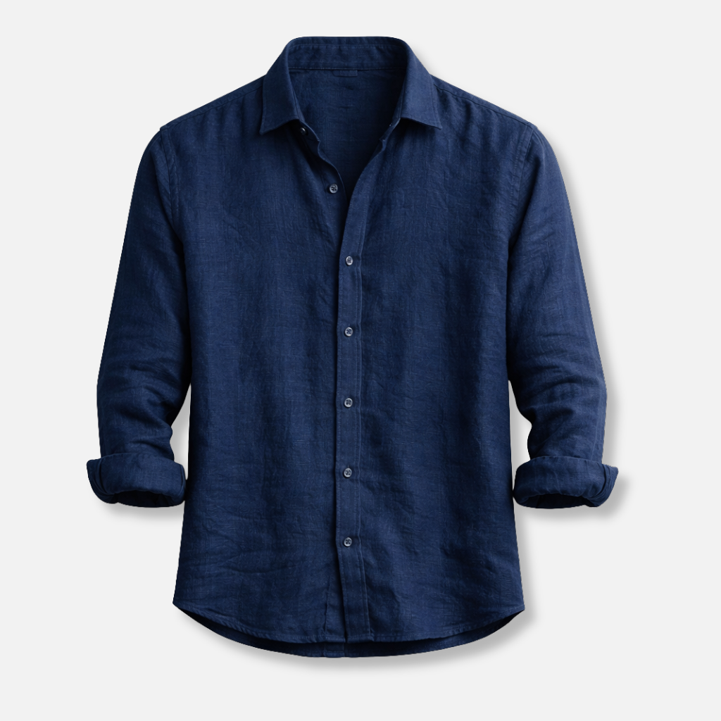 Men's Linen Summer Button-Down Shirt with Roll-Up Sleeves-The Yellow Prime
