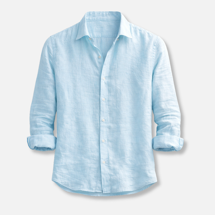 Men's Linen Summer Button-Down Shirt with Roll-Up Sleeves-The Yellow Prime