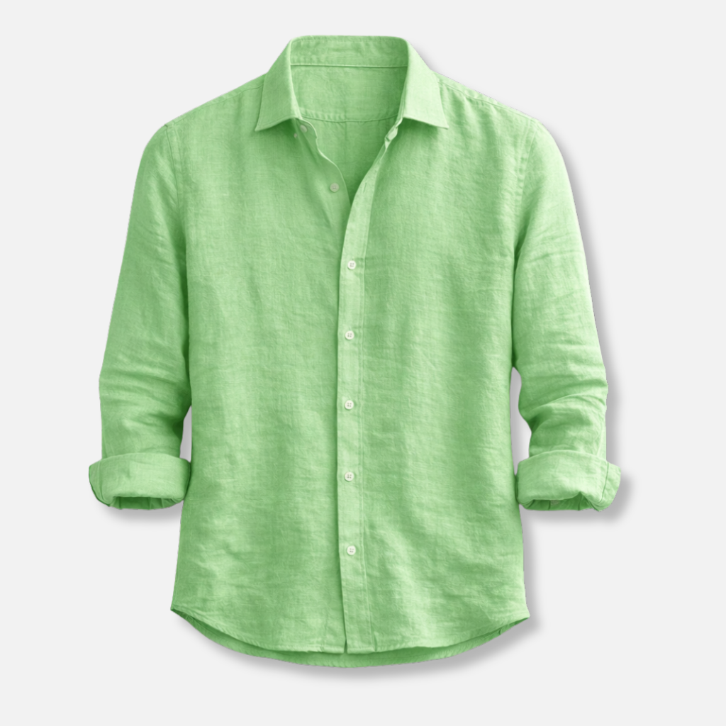 Men's Linen Summer Button-Down Shirt with Roll-Up Sleeves-The Yellow Prime