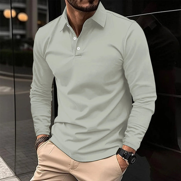Men's Long-sleeved Polo Shirt with Button Placket-The Yellow Prime