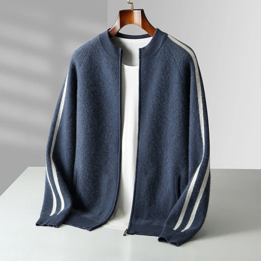 Men's Merino Stripe Cardigan-The Yellow Prime
