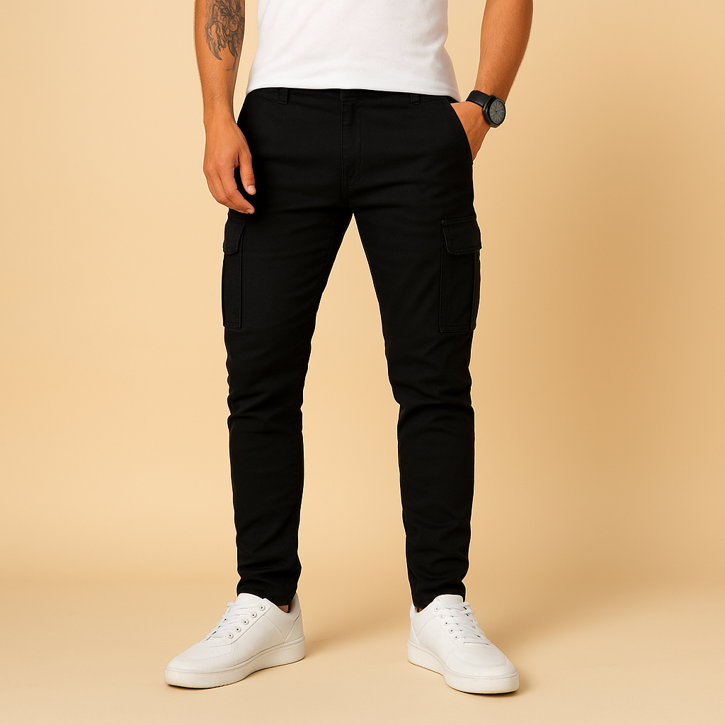 Men's Narrow Cut Cargo Pants with Multiple Pockets-The Yellow Prime