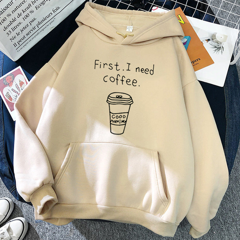 Men's Oversized Cozy Hoodie - Coffee Graphic Print, Fleece-The Yellow Prime