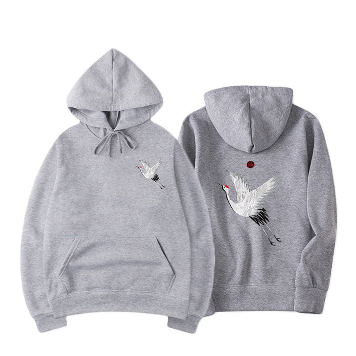 Men's Oversized Relaxed Hoodie with Embroidered Crane Design-The Yellow Prime