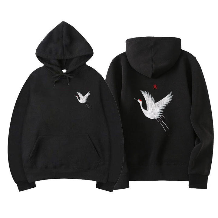 Men's Oversized Relaxed Hoodie with Embroidered Crane Design-The Yellow Prime