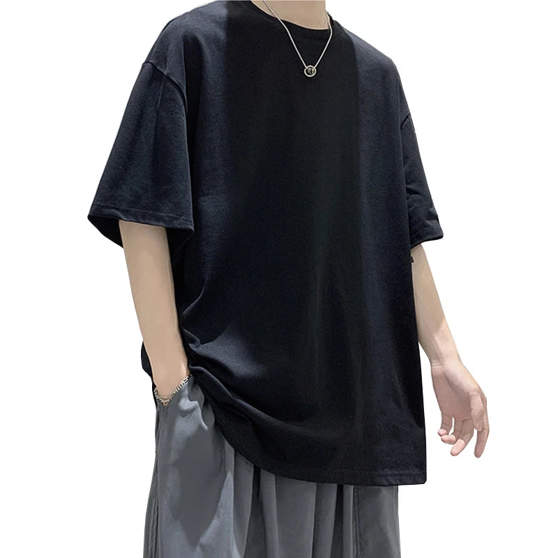 Men's Oversized Summer Short Sleeve Cotton T-Shirt in Solid Colors-The Yellow Prime