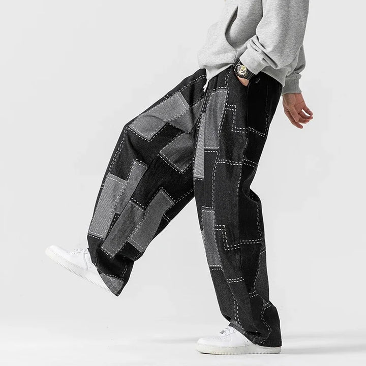 Men's Patchwork Denim Joggers-The Yellow Prime