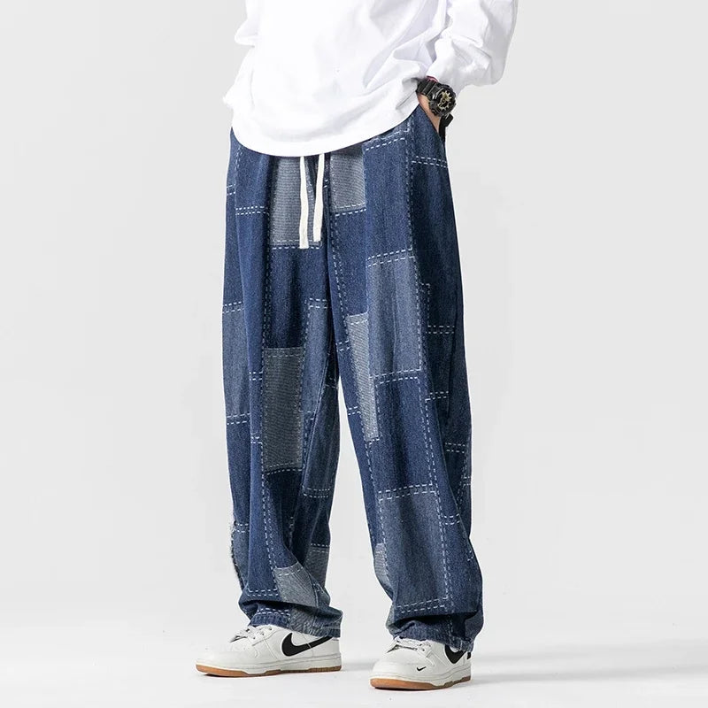 Men's Patchwork Denim Joggers-The Yellow Prime