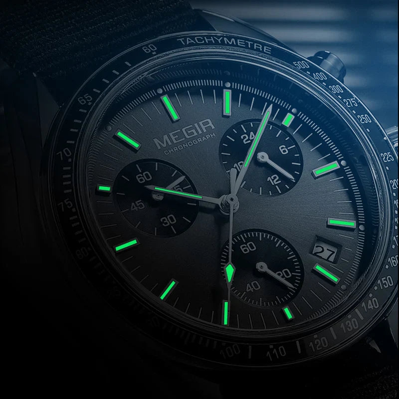 Men's Quartz Chronograph Watch with Blue Nylon Strap, Waterproof-The Yellow Prime