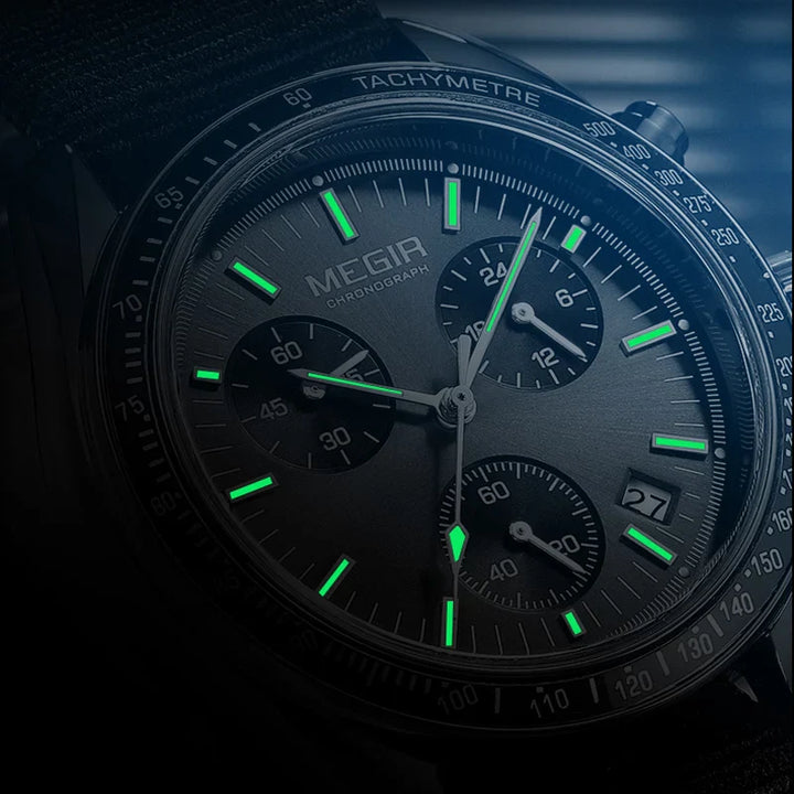 Men's Quartz Chronograph Watch with Blue Nylon Strap, Waterproof-The Yellow Prime