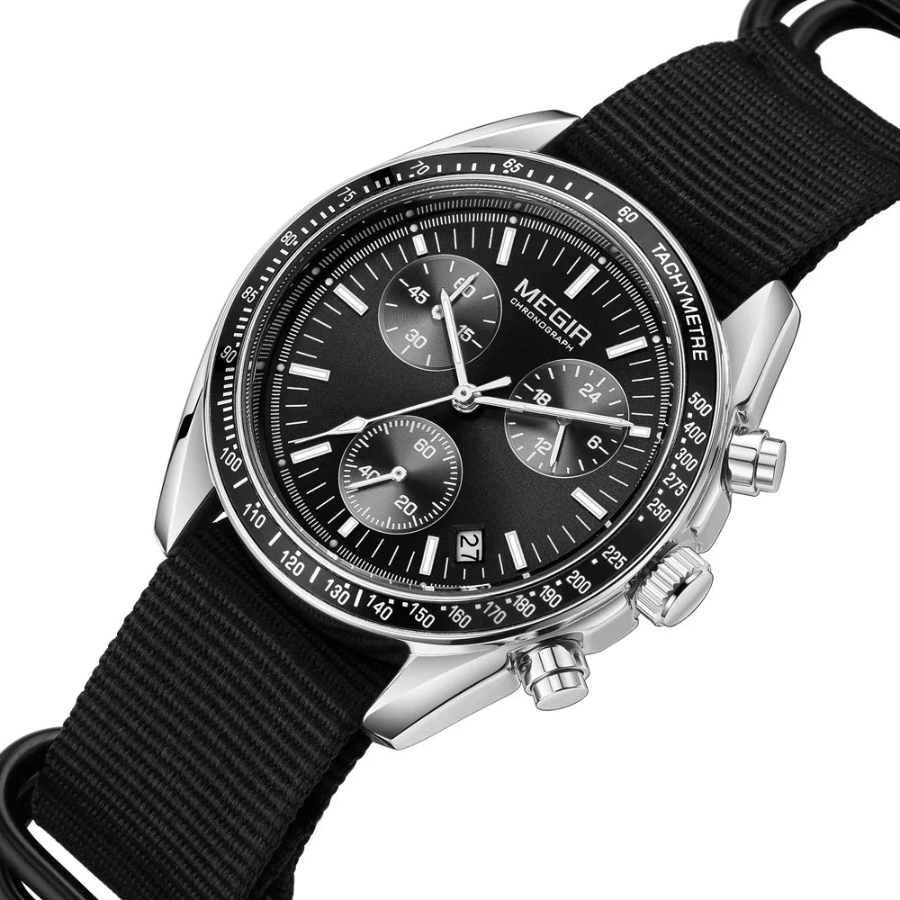 Men's Quartz Chronograph Watch with Blue Nylon Strap, Waterproof-The Yellow Prime