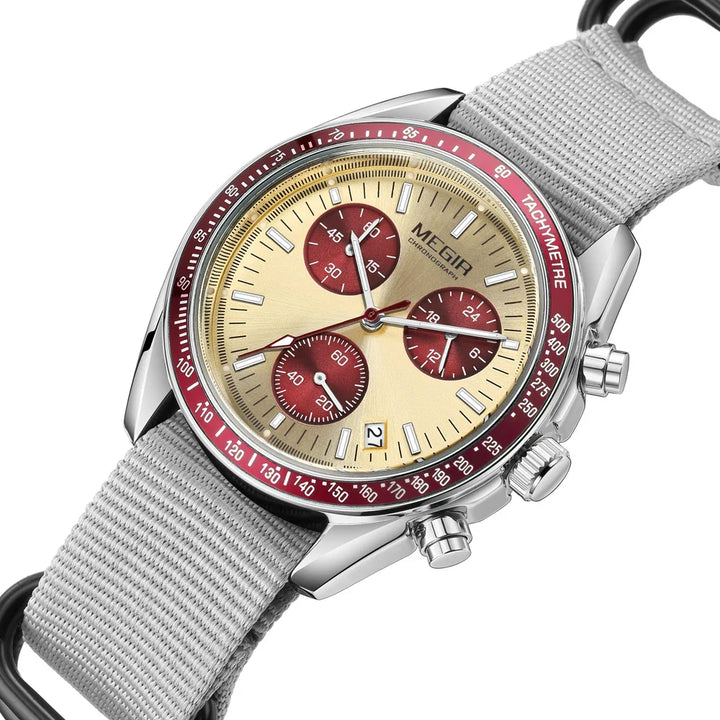 Men's Quartz Chronograph Watch with Blue Nylon Strap, Waterproof-The Yellow Prime