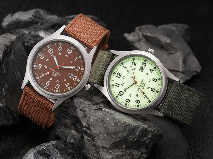 Men's Quartz Military Style Watch with Nylon Strap and Date Display-The Yellow Prime