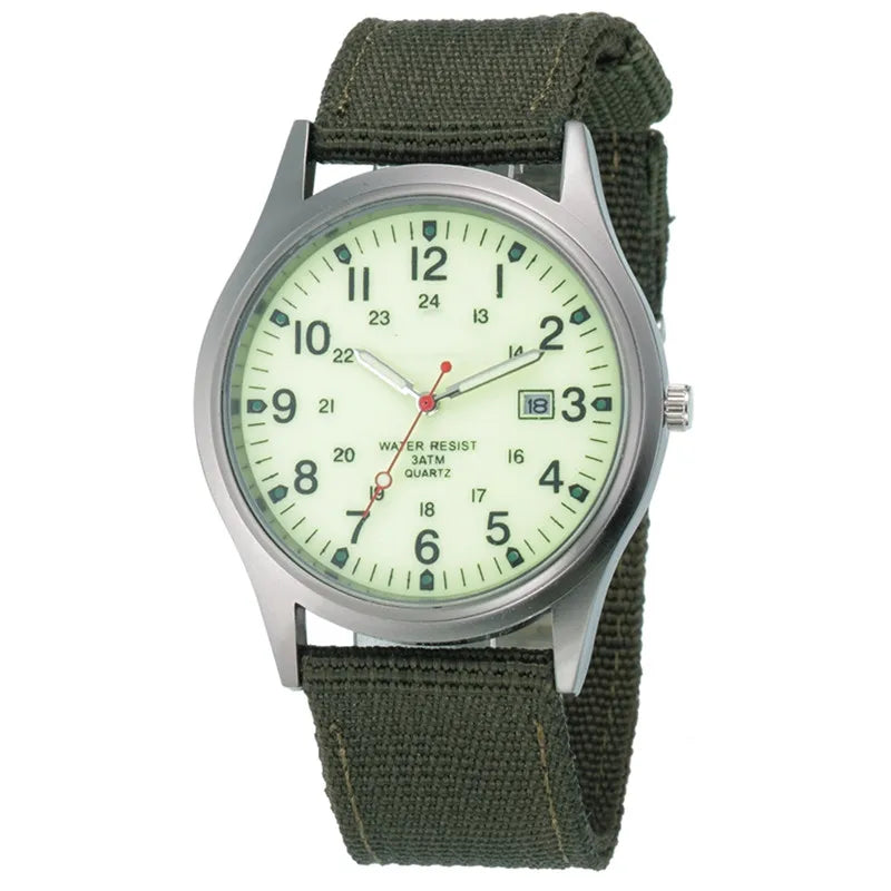 Men's Quartz Military Style Watch with Nylon Strap and Date Display-The Yellow Prime