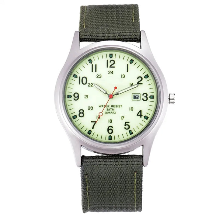 Men's Quartz Military Style Watch with Nylon Strap and Date Display-The Yellow Prime