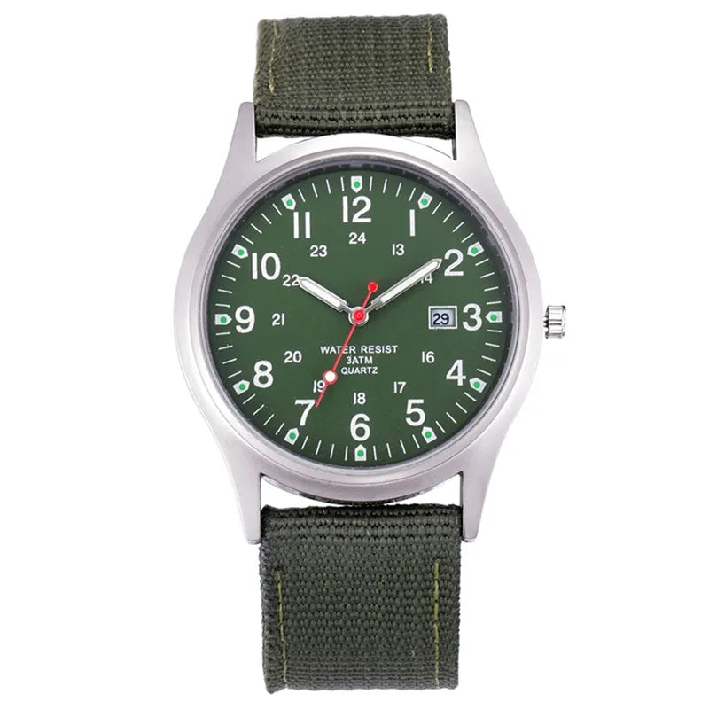 Men's Quartz Military Style Watch with Nylon Strap and Date Display-The Yellow Prime