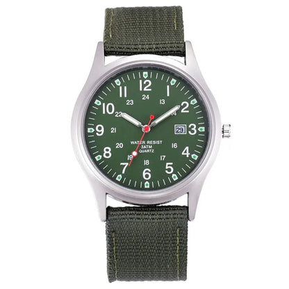 Men's Quartz Military Style Watch with Nylon Strap and Date Display-The Yellow Prime