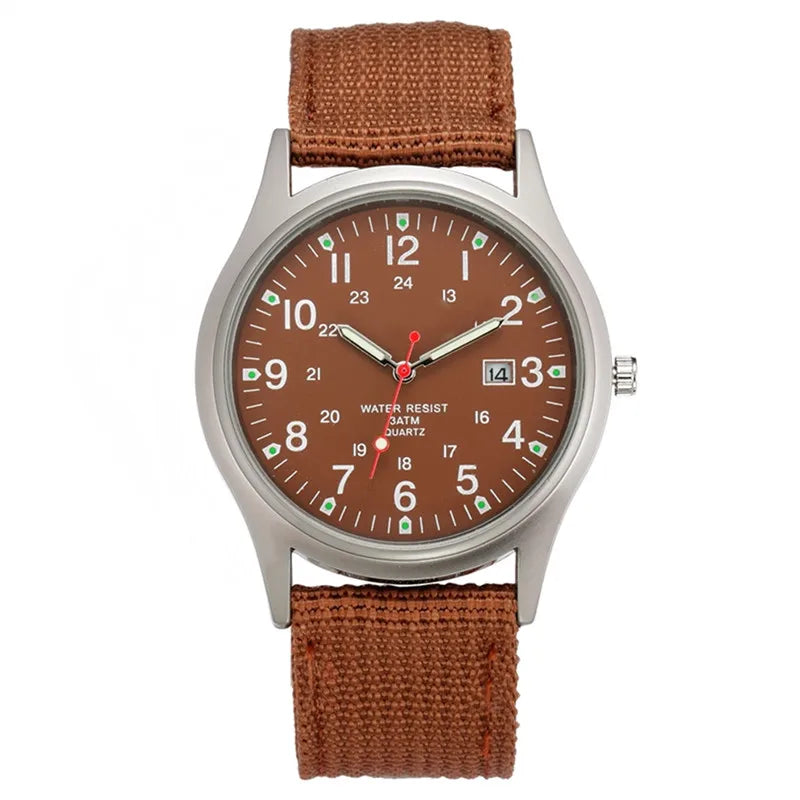 Men's Quartz Military Style Watch with Nylon Strap and Date Display-The Yellow Prime