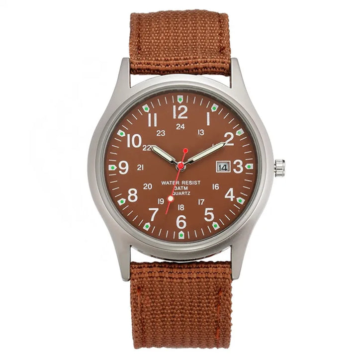 Men's Quartz Military Style Watch with Nylon Strap and Date Display-The Yellow Prime