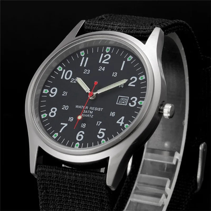 Men's Quartz Military Style Watch with Nylon Strap and Date Display-The Yellow Prime