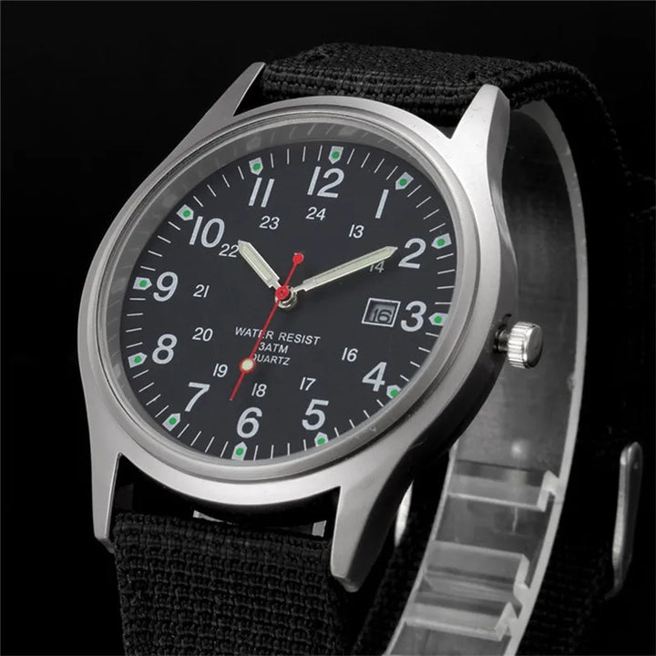 Men's Quartz Military Style Watch with Nylon Strap and Date Display-The Yellow Prime