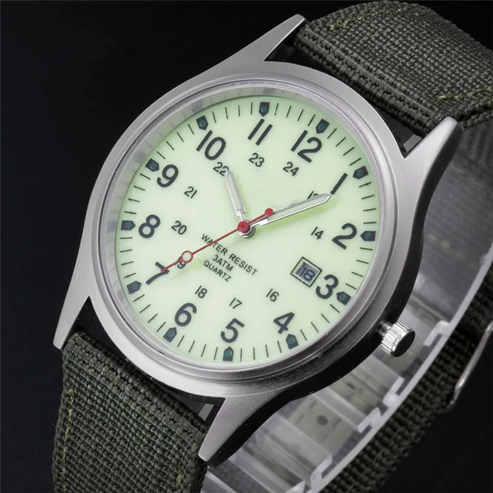 Men's Quartz Military Style Watch with Nylon Strap and Date Display-The Yellow Prime