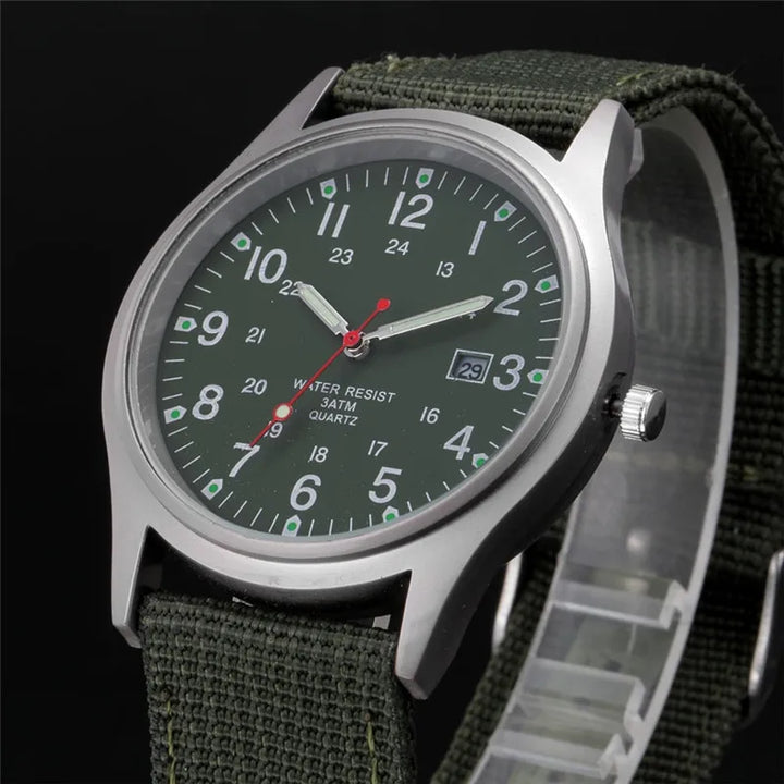 Men's Quartz Military Style Watch with Nylon Strap and Date Display-The Yellow Prime
