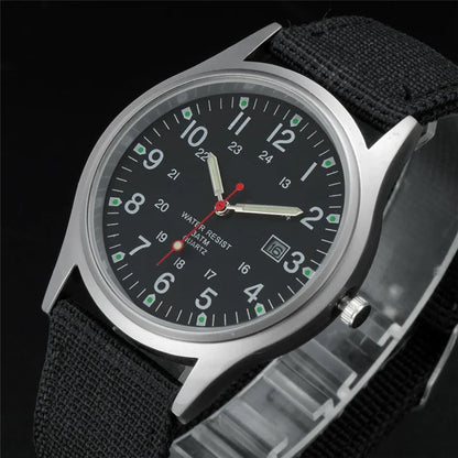 Men's Quartz Military Style Watch with Nylon Strap and Date Display-The Yellow Prime
